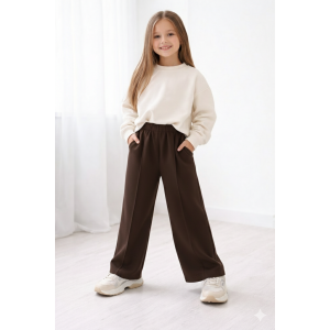 Детские брюки палаццо с кантом 2-нить | широкие брюки для девочки 86–146 | коричневые | Украинский производитель